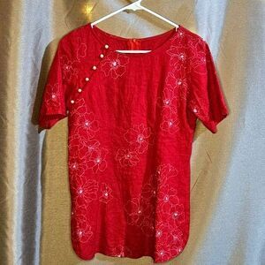 Lavender, Red, White, Top, Size: M